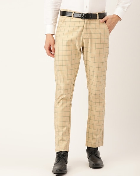 Buy Men Beige Check Super Slim Fit Formal Trousers Online  612387  Peter  England