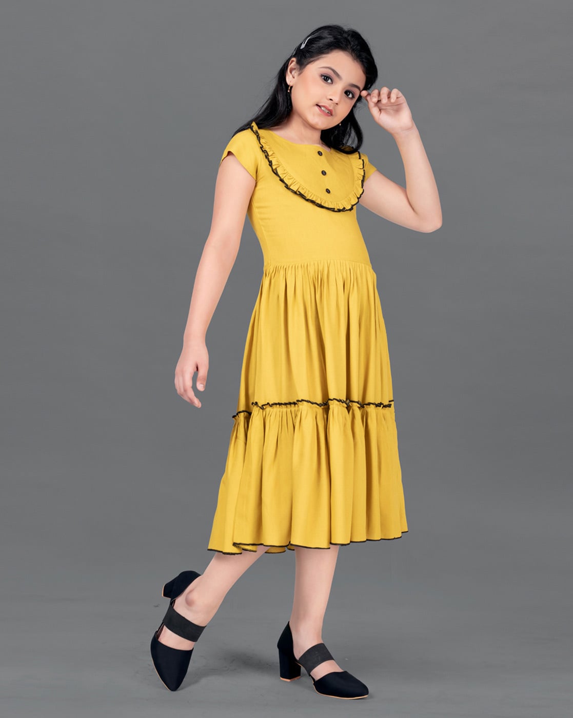 Georgette Dark Yellow Girl Dress at Rs 370/piece in Ulhasnagar | ID:  2849391076873