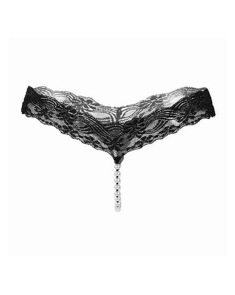 Buy BLACK OPEN-CROTCH PEARL STRAP LACE THONG for Women Online in India