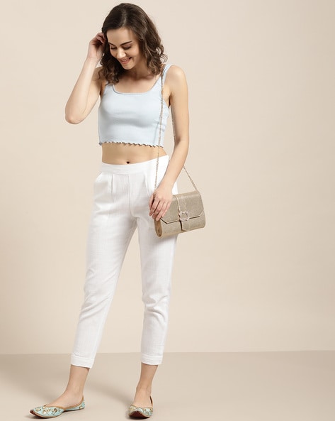 Buy ALIYAA Loose Fit Comfortable Rayon Chikan PalazzoTrouserPant for  Girls  Women Free Size White at Amazonin