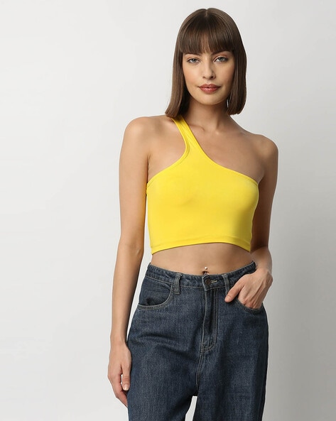 Neon yellow one discount shoulder crop top