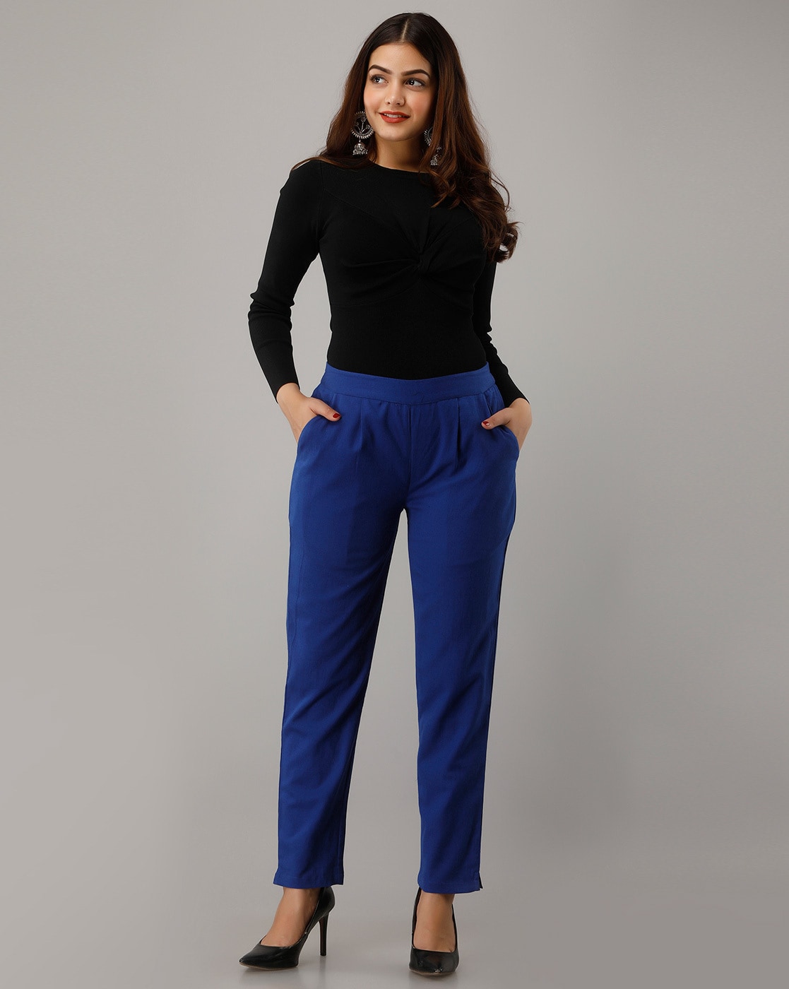 Curve Bright Blue Wide Leg Stretch Dad Trousers | Yours Clothing