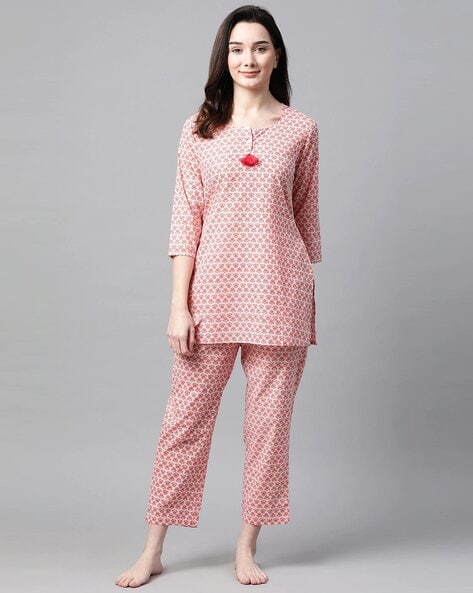 H4U Women's Sky Blue Floral Print Night Suit/Night Wear/Court set /Top  Pyjama Set - 699