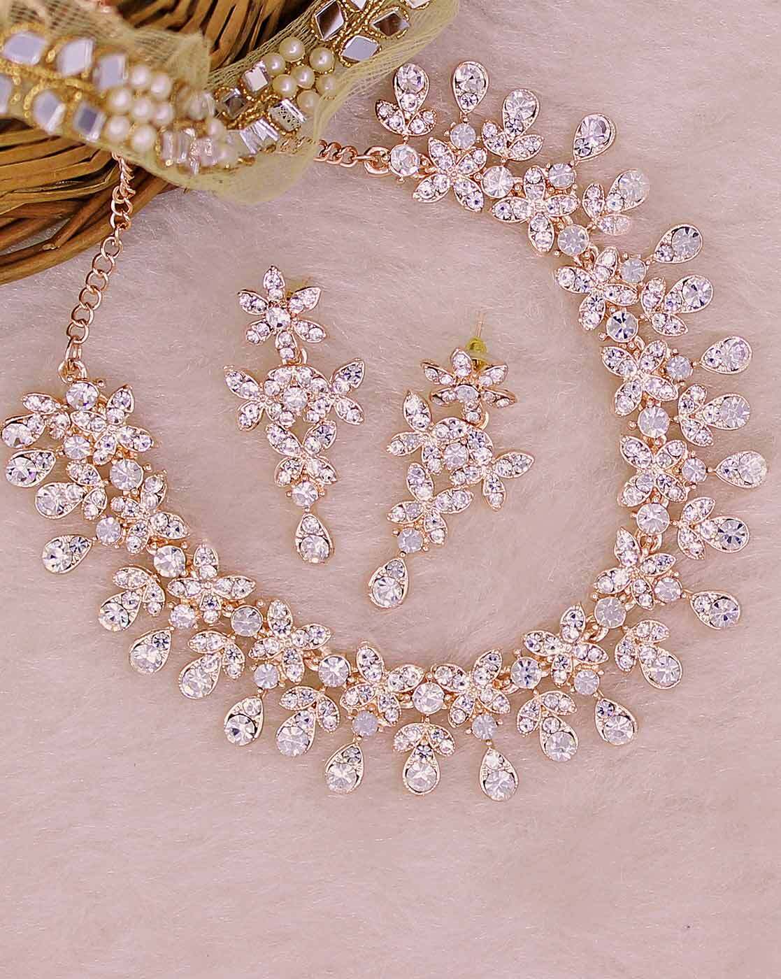 Traditional Bridal Diamond Necklace With Earrings  South India Jewels