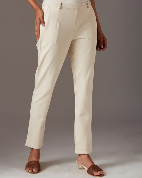 Womens Cream Linen Look Trousers | Peacocks