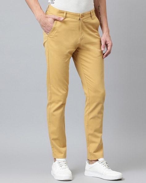 Peter England Casual Trousers  Buy Peter England Men Mustard Solid Carrot  Fit Casual Trousers Online  Nykaa Fashion
