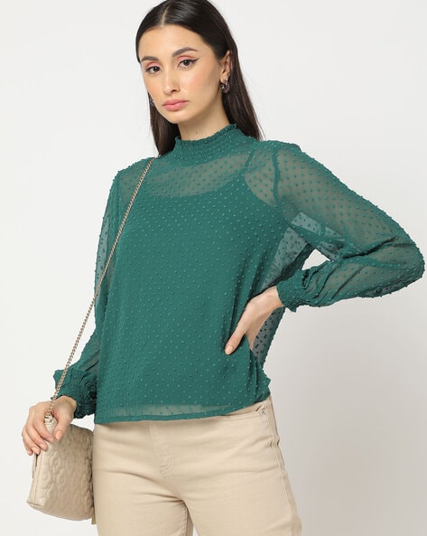 Swiss-Dot High-Neck Top