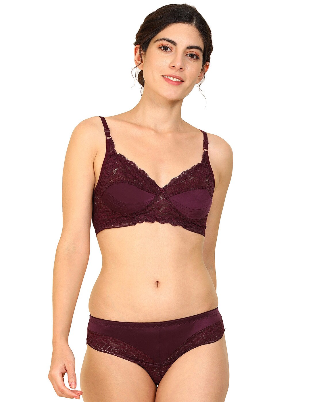 Pure Cotton Maroon,Black Woman Wirefree Padded lace Bra Panty Set, Size: 28  to 34 at Rs 990/set in New Delhi