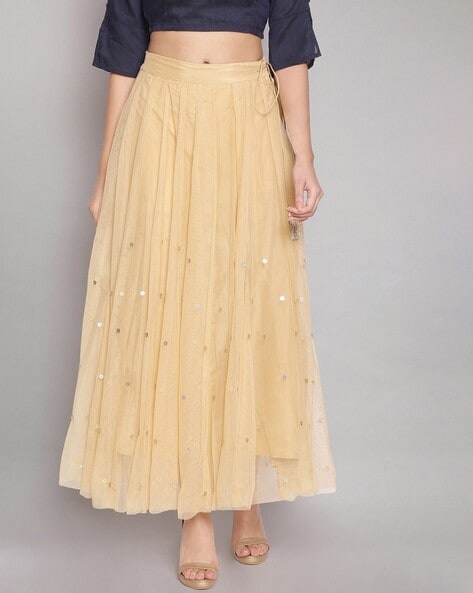 W Solid Flared Polyester Skirt