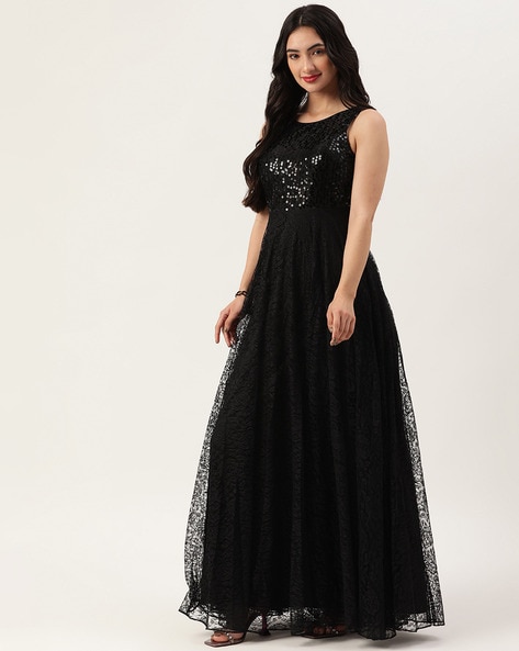Black Color Net Fabric Embroidered Wedding Wear Fancy Gown Style Anarkali  Suit