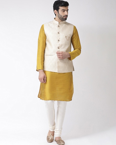 Boy's kurta jacket set Yellow