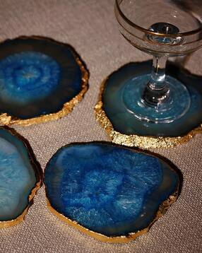 homearte india Set of 4 Aquamarine Agate Coasters with Gold Edge-picture-26