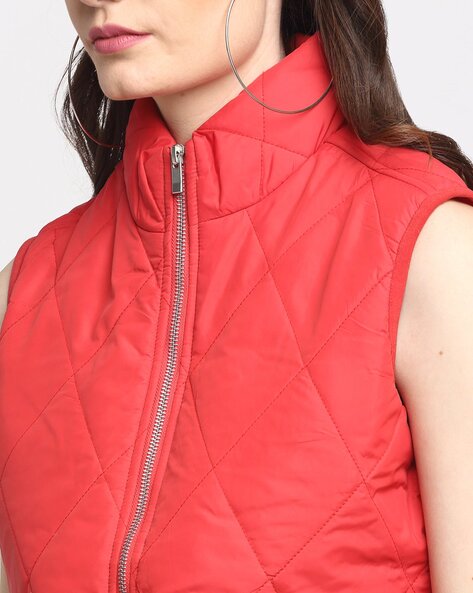 Red Solid Sleeveless Jacket For Women – Zink London