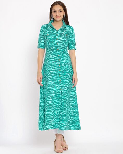 Buy online Shirt Collar Printed Cotton Kurta from Kurta Kurtis for Women by  Nikunj for ₹449 at 0% off | 2024 Limeroad.com