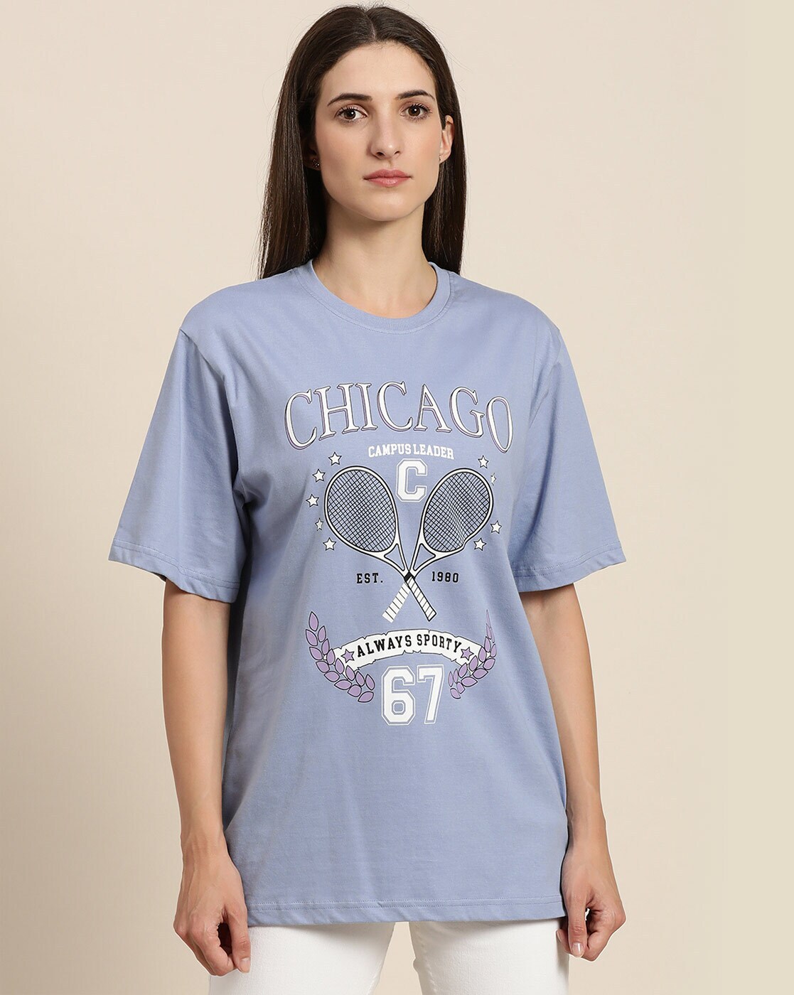 White Cotton Oversized Chicago Logo T-Shirt