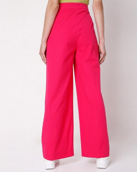 Women's High Waist Zipper Wide Leg Business Pants Hot Pink 