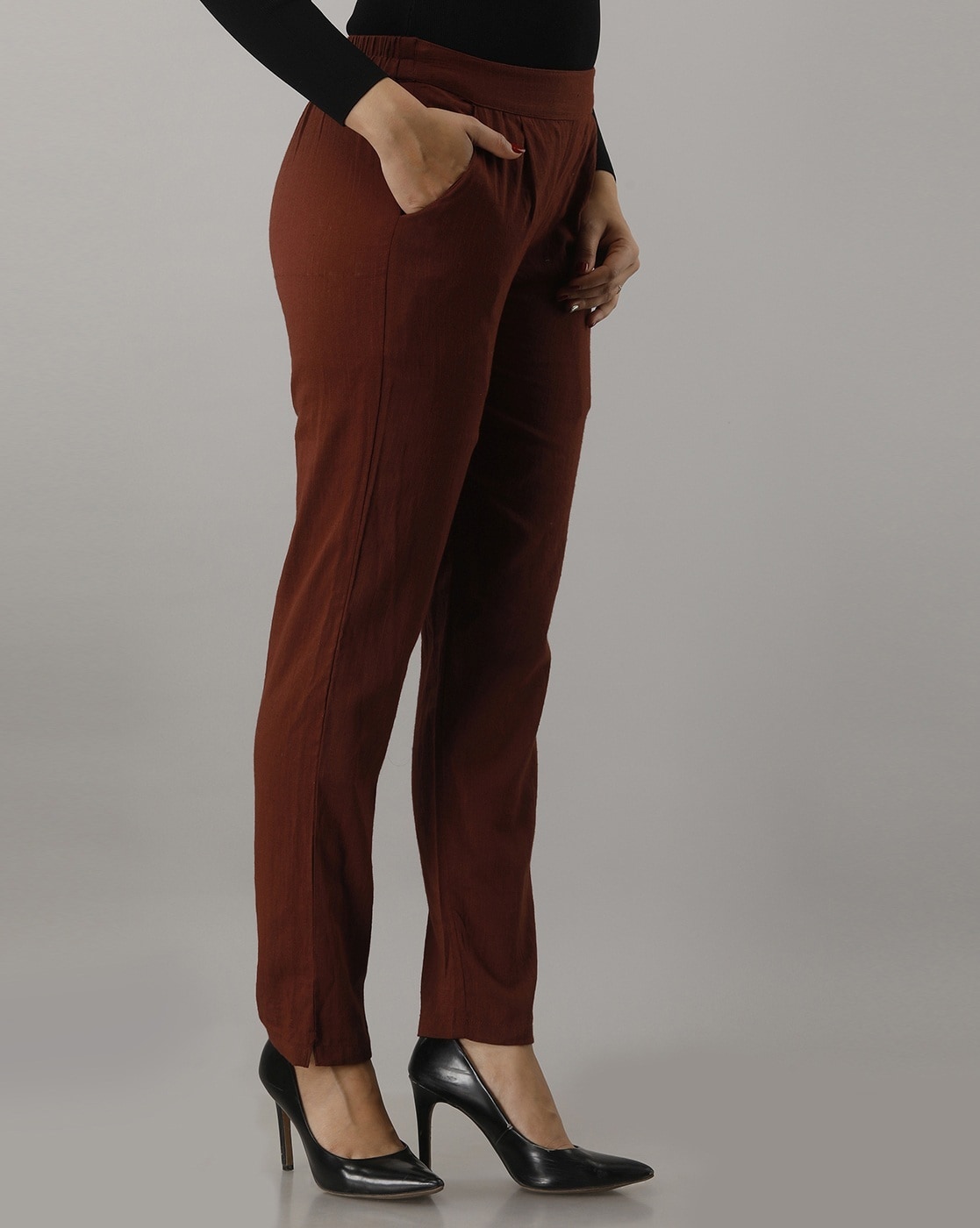 Buy YASH GALLERY Brown Mid Rise Pants for Women Online @ Tata CLiQ