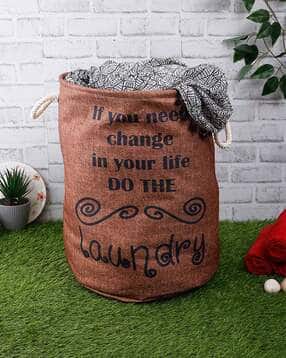 Polyester Slub Text Print Laundry Bag - 48 cm x 37 cm-image-21