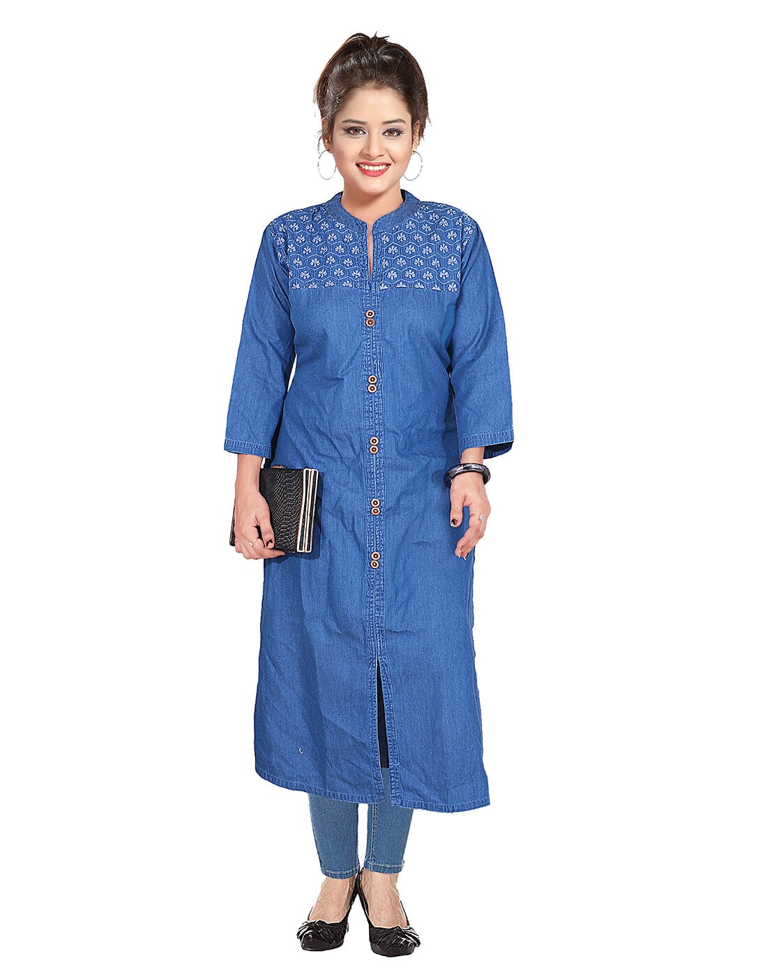 Women's Blue Denim Cotton Wonderful Designer Kurtis - PRFASHION - 3003430