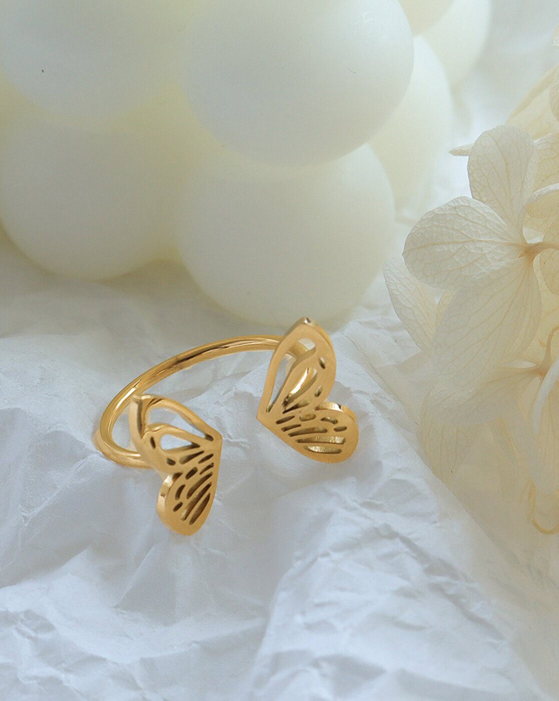 Golden Butterfly Fingerprint Couple Rings