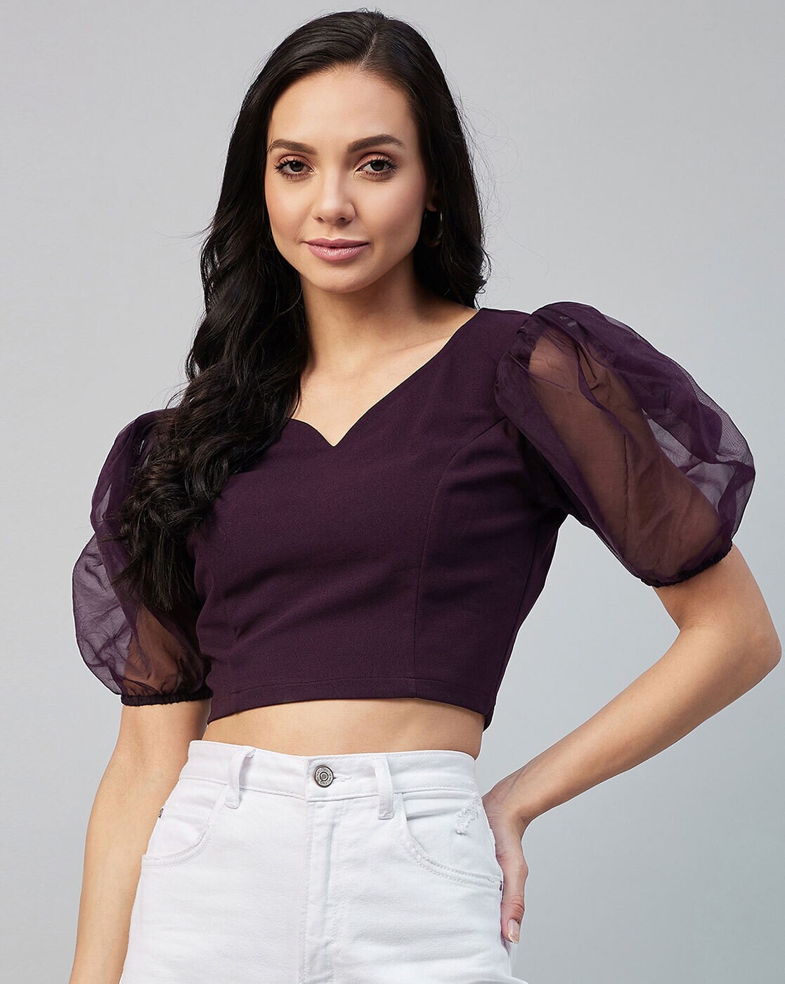 Puff sleeve purple discount top