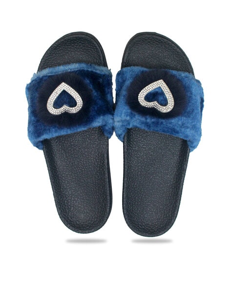 Embellished Faux Fur Lined Slides