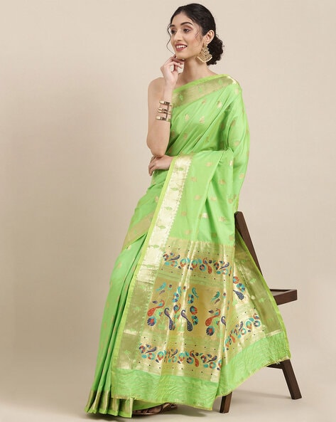 Regina Parrot Green Silk Saree | South indian silk saree, Bridal saree, Saree  blouse patterns