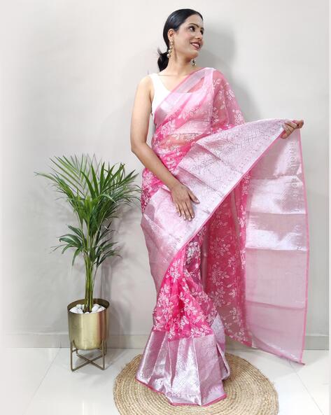 Pure soft silk saree yellow and pastel pink with silver zari buttas an –  Cherrypick