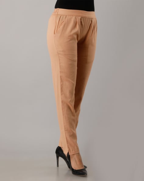 Womens Camel Linen Statement Button Trousers  Peacocks