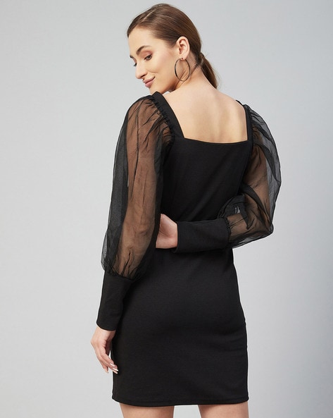 Shop the Megan Sheer Overlay Dress Black | Selfie Leslie