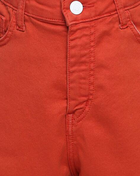 Girls Bright Orange Denim Ripped Frayed Hem Mom Shorts | New Look