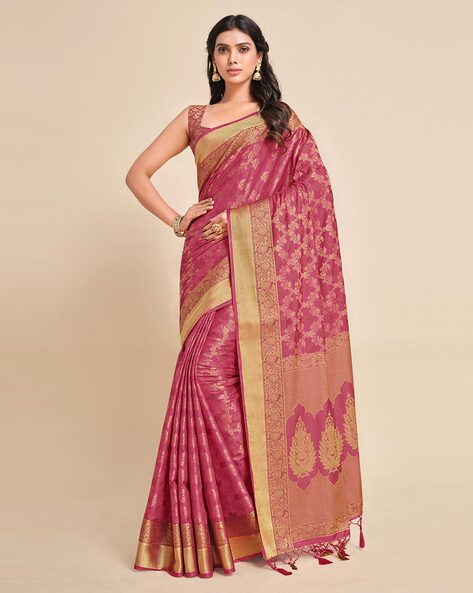 Buy Pink Silk Blend Saree, MSL-RJ-KZH-271007/MSL8