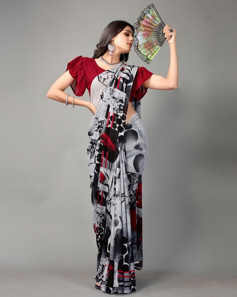 Buy Grey Sarees for Women by SATRANI Online