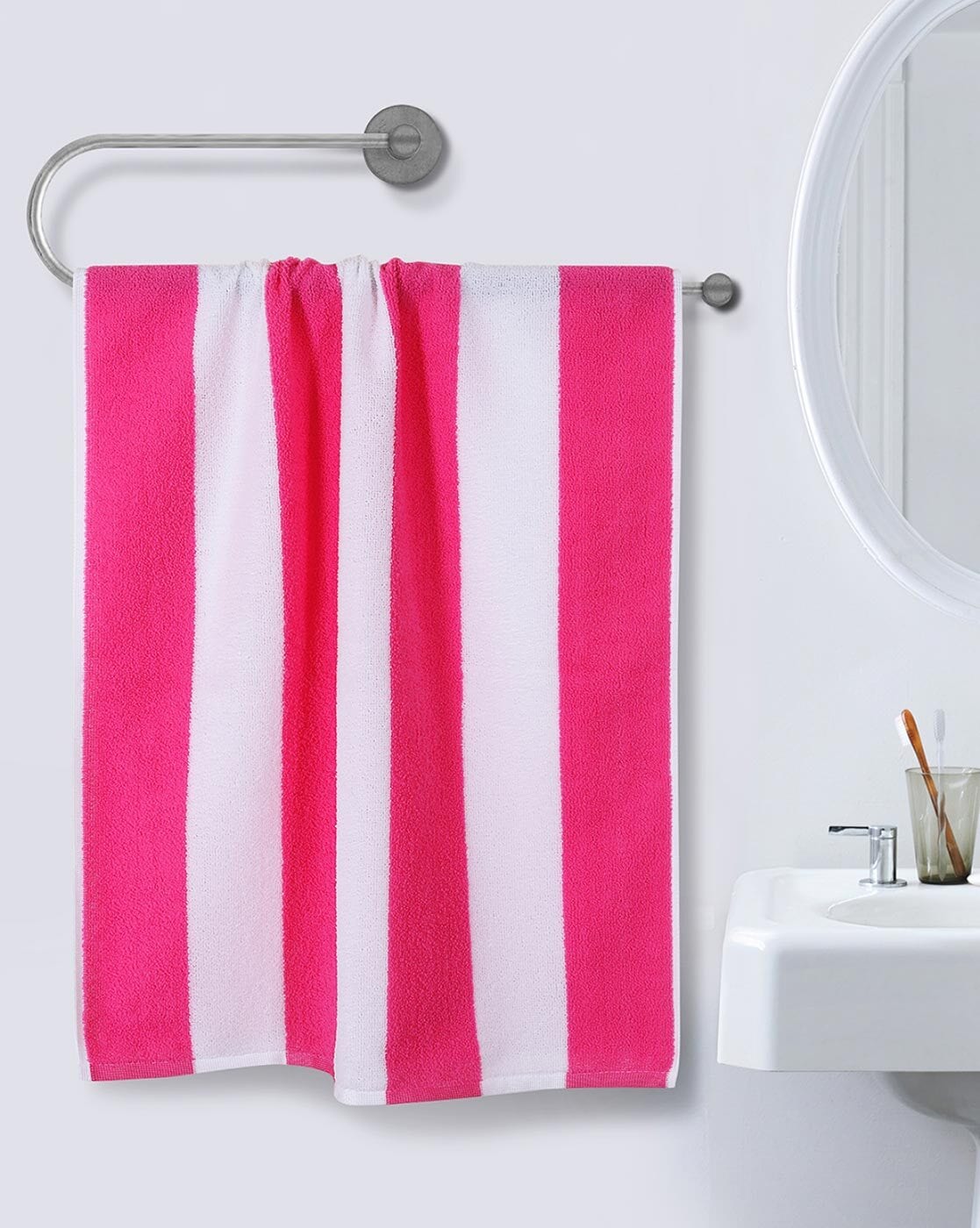 Pink and white clearance striped towels