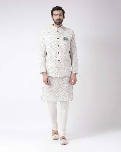 Buy Blue Embroidery Nehru Jacket Off white Kurta Chudidar for Boys Online