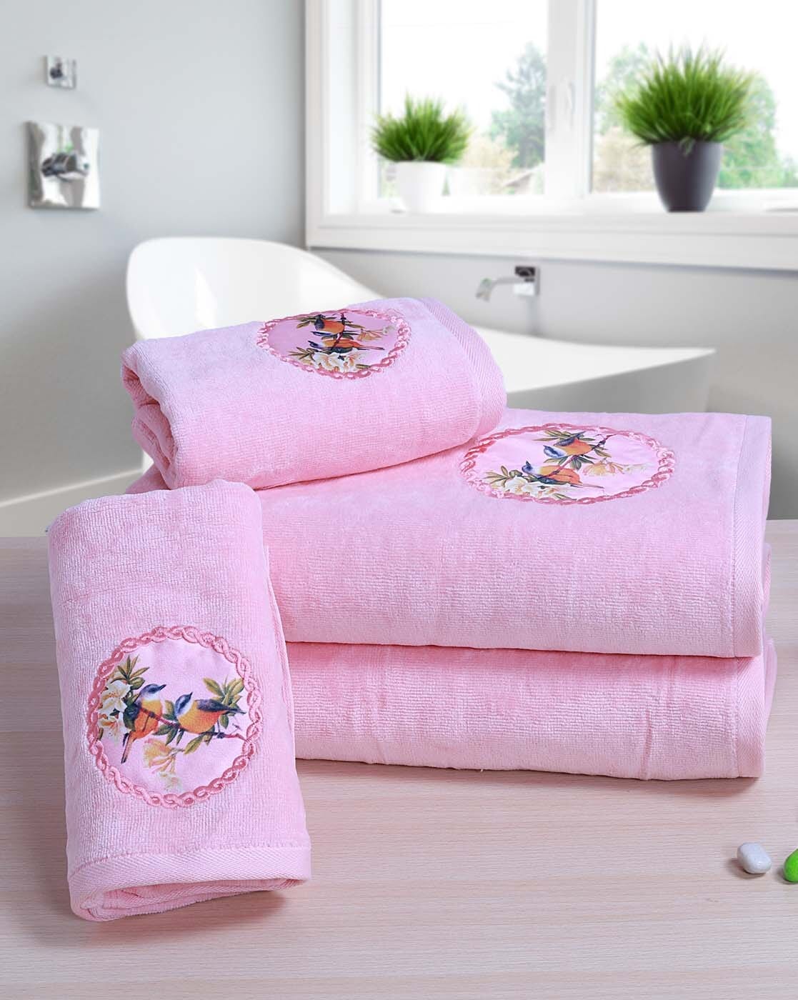 Buy Rangoli Rose Super Comfy Cotton Bath & Hand Towel Set 4 pcs