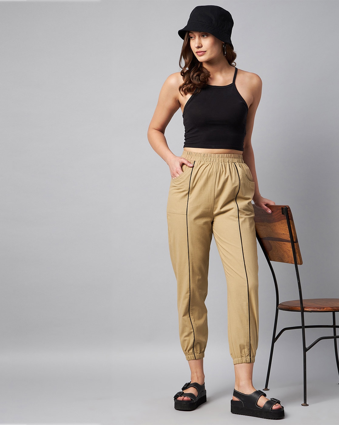 Buy Beige Trousers & Pants for Women by ORCHID BLUES Online