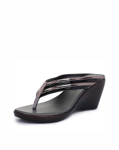 Womens black wedge online flip flops