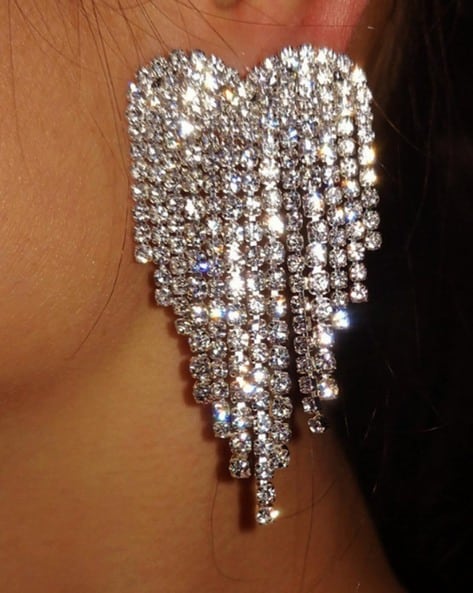 Dangling Rhinestone Embellished Long Tassel Drop Earrings - Silver –  Luxedress