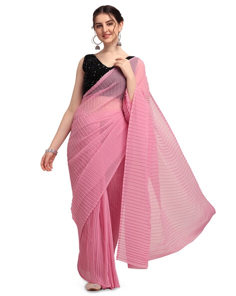 Buy Blue Lycra Deep V Neck Pre-draped Glitter Finish Saree With Blouse For  Women by Senren by Eshana Raut Online at Aza Fashions.