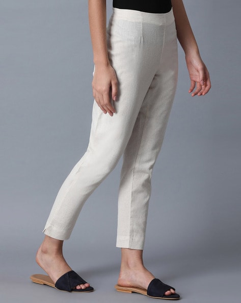 Ecru Solid Light Festive Slim Pants