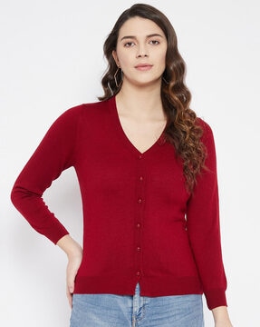 Womens red hot sale cardigan sweater