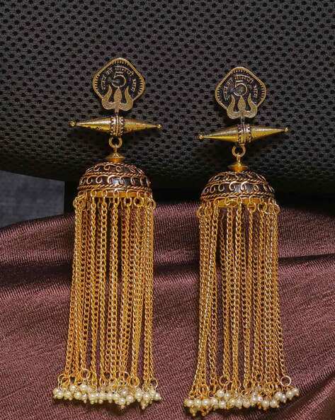 Rose flower stud Gold chain tassel designer Jhumka Earrings  Simpliful  Jewelry