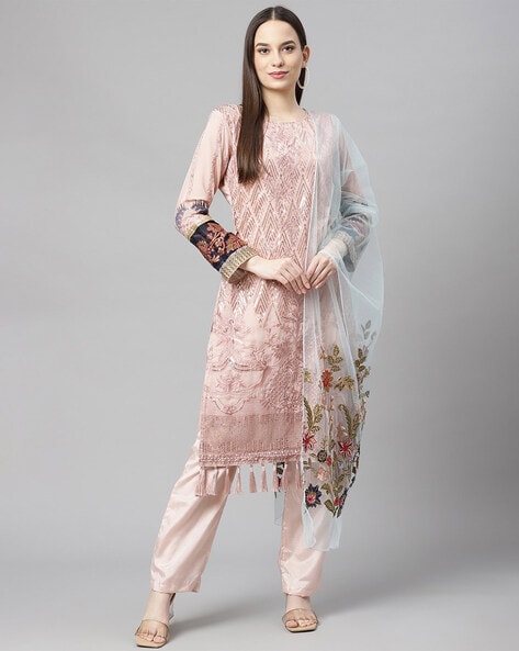 Cotton Foil Printed Suit With Embroidered Cotton Sharara And Cotton Dupatta Stitched  Suit Set