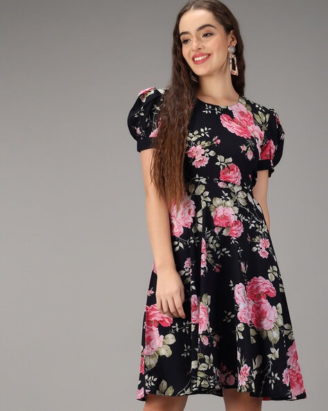 Buy Women's Black Knee Length Floral Dresses Online