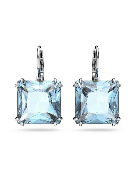 Millenia stud earrings, Octagon cut, Blue, Rhodium plated | Swarovski