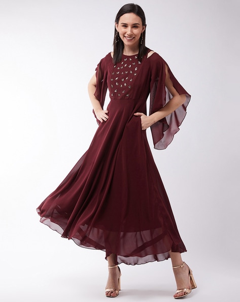 Admiring Dark Maroon Color Heavy Work With Mirror Work Gown –  TheDesignerSaree