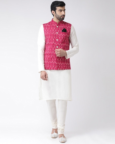 White kurta clearance with pink jacket