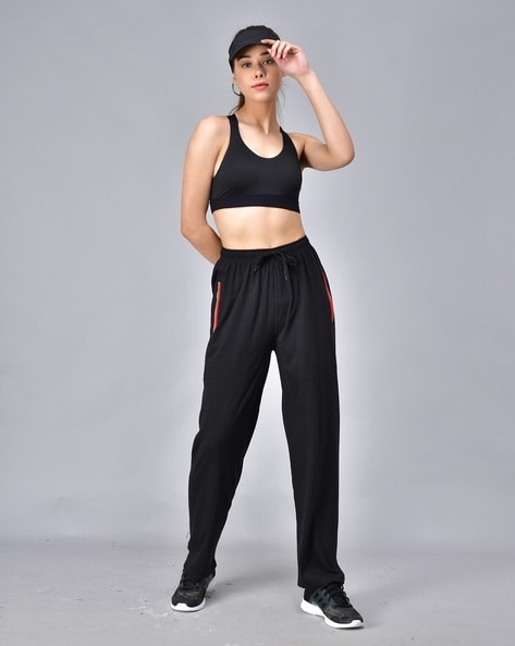 Women's Black Track Pants with White Stripe & Pockets – FflirtyGo