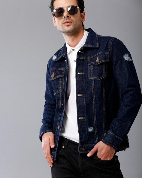 Buy Van Heusen Navy Cotton Slim Fit Denim Jacket for Mens Online @ Tata CLiQ